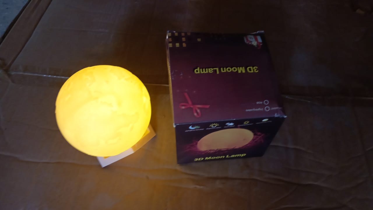 3D Moon Night Lamp with Stand (Color Box / White & Yellow Light / 1 Pc)