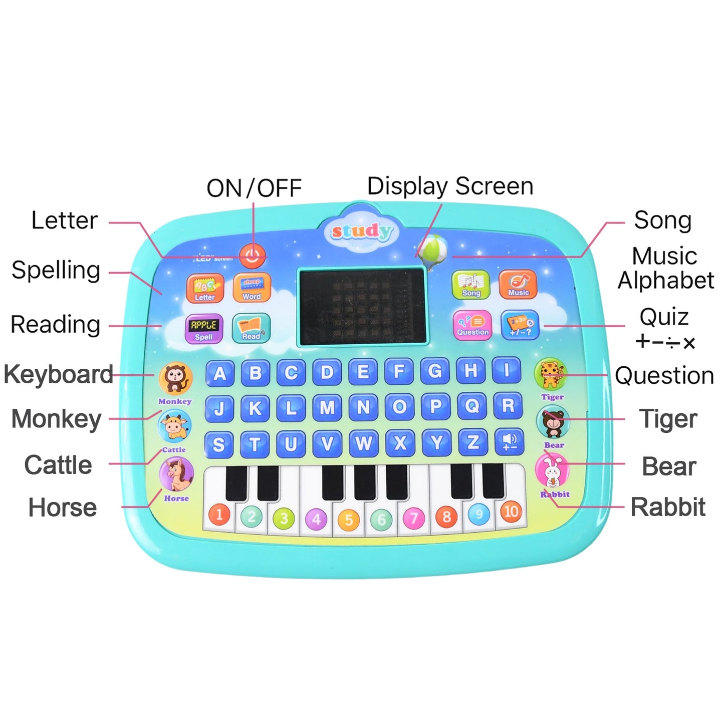 Learning Educational Computer Kids Piano Laptop with LED Screen & Music