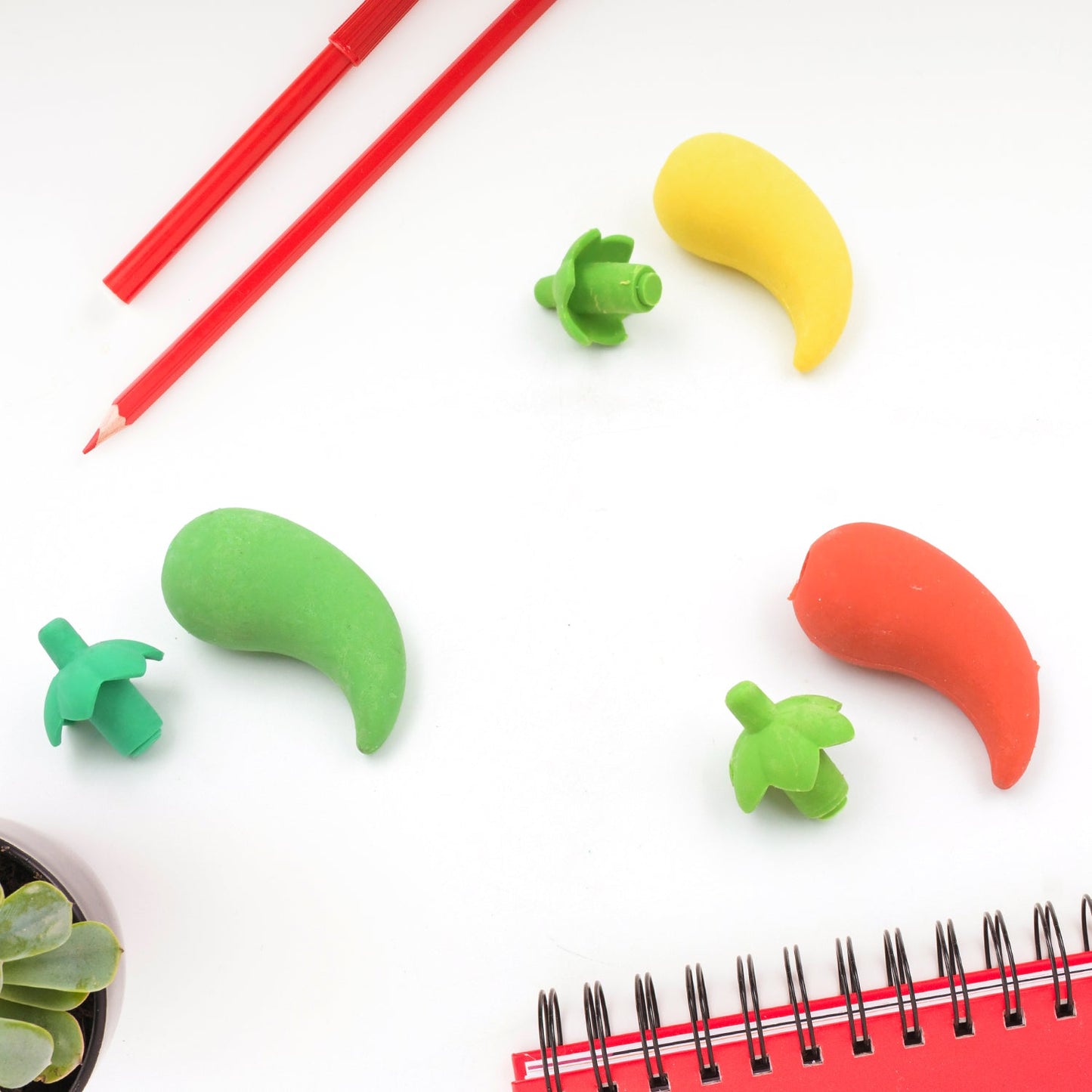 3D Fancy Colorful Chili Shape Erasers – Mini Novelty Eraser Set (3 Pc)