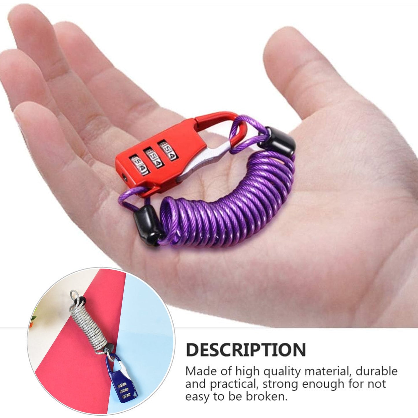 Anti-theft Dial Lock, Padlock, 3-Digit, Built-In Wire (1 Pc)