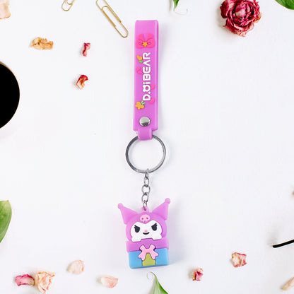 Cute Cartoon Silicone 3D Key Chain with Metal Hook & Strap (Pack of 1)