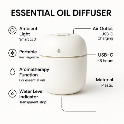 Portable Mini USB Humidifier with Light, Cool Mist & Essential Oil Diffuser (250ML / Mix Design)