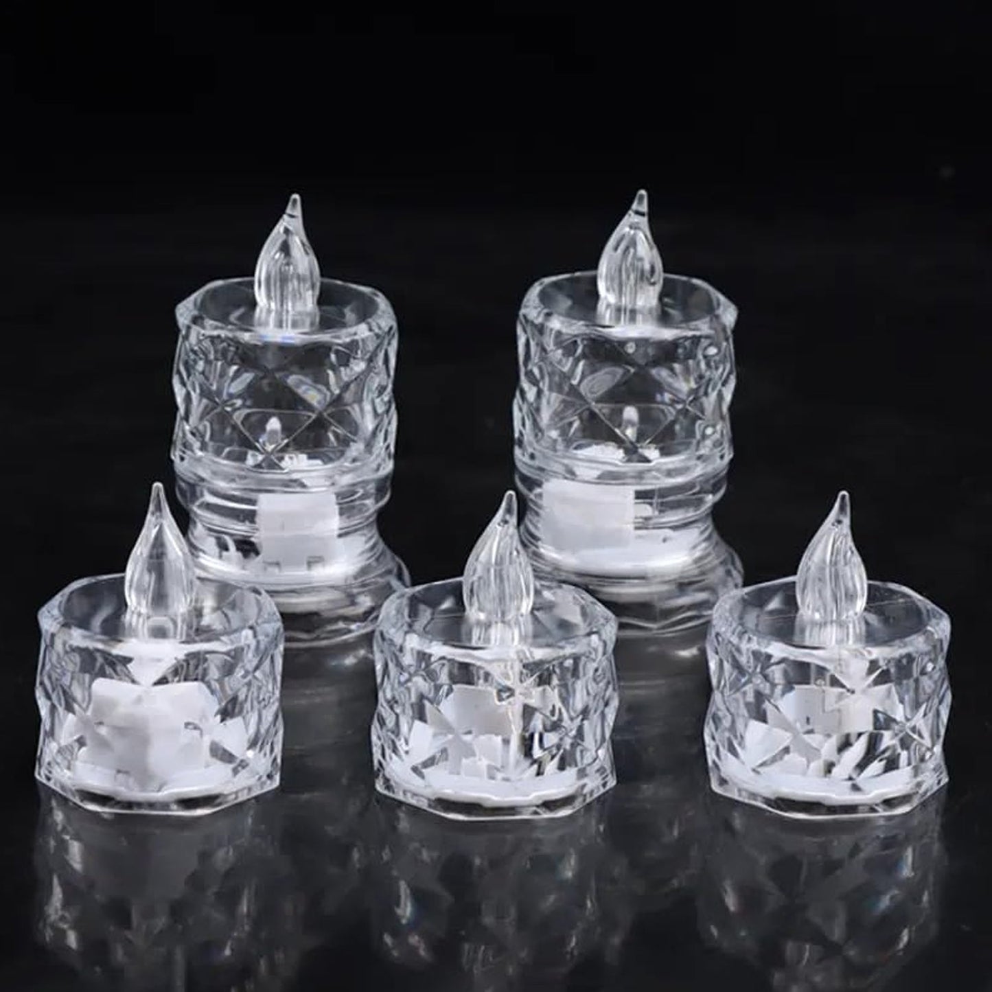 24 Pcs Flameless and Smokeless Decorative Acrylic Candles Transparent Led Tea Light Candle for Gifting, House, Diwali, Christmas, Festival, Events Decor Candles, Diwali