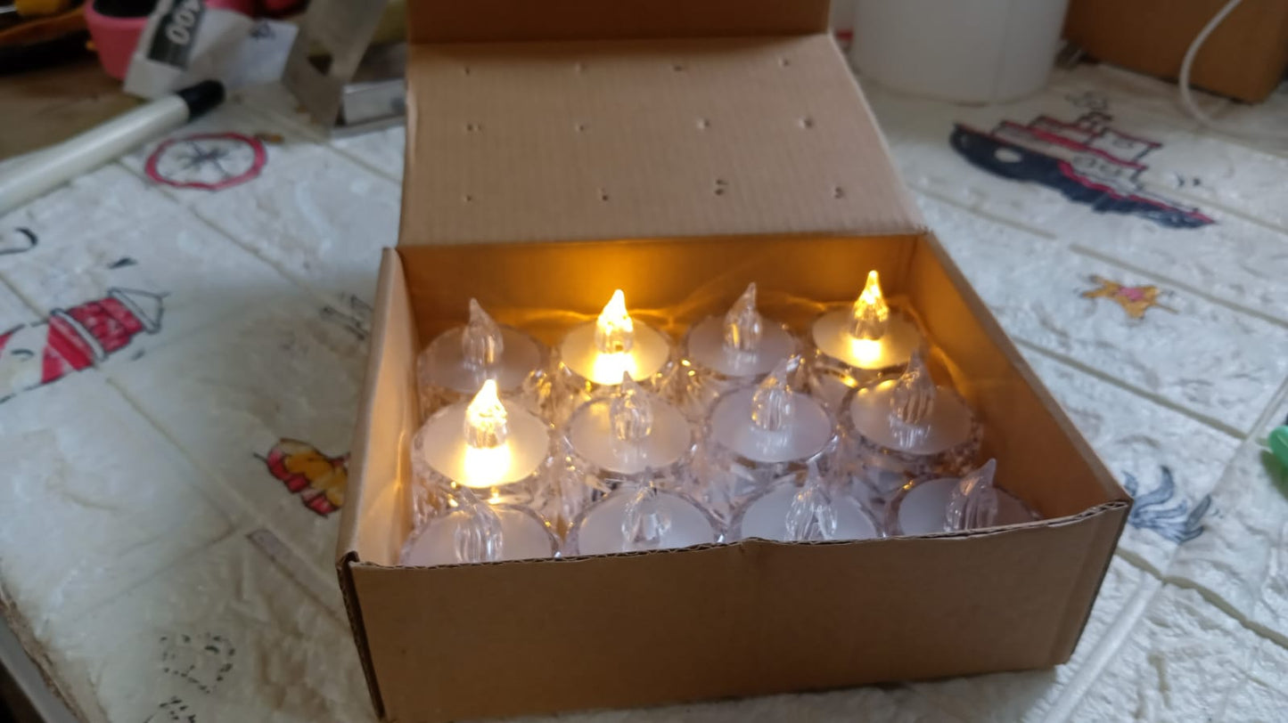 24 Pcs Flameless and Smokeless Decorative Acrylic Candles Transparent Led Tea Light Candle for Gifting, House, Diwali, Christmas, Festival, Events Decor Candles, Diwali