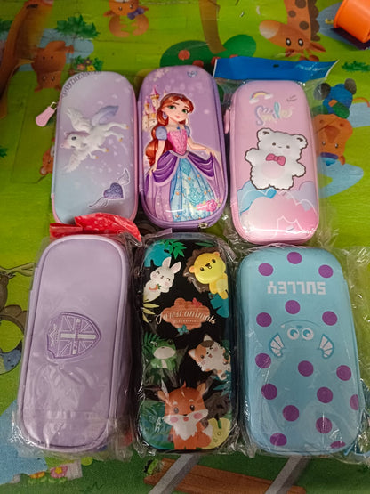 3D Cartoon Zipper Compass Box, Pencil Box (1 Pc / Mix Design)