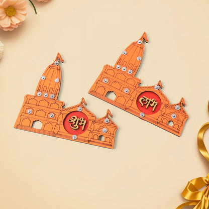 Shubh Labh Ram Temple / Mandir Design Decorative Wall Sticker (2 Pc)