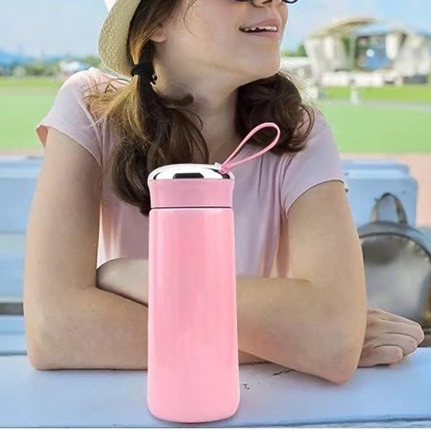 Water bottle 400ml leak proof, glass water bottle with daily water intake for gym and children, Nice Bottle (1 pc / Pink Color)