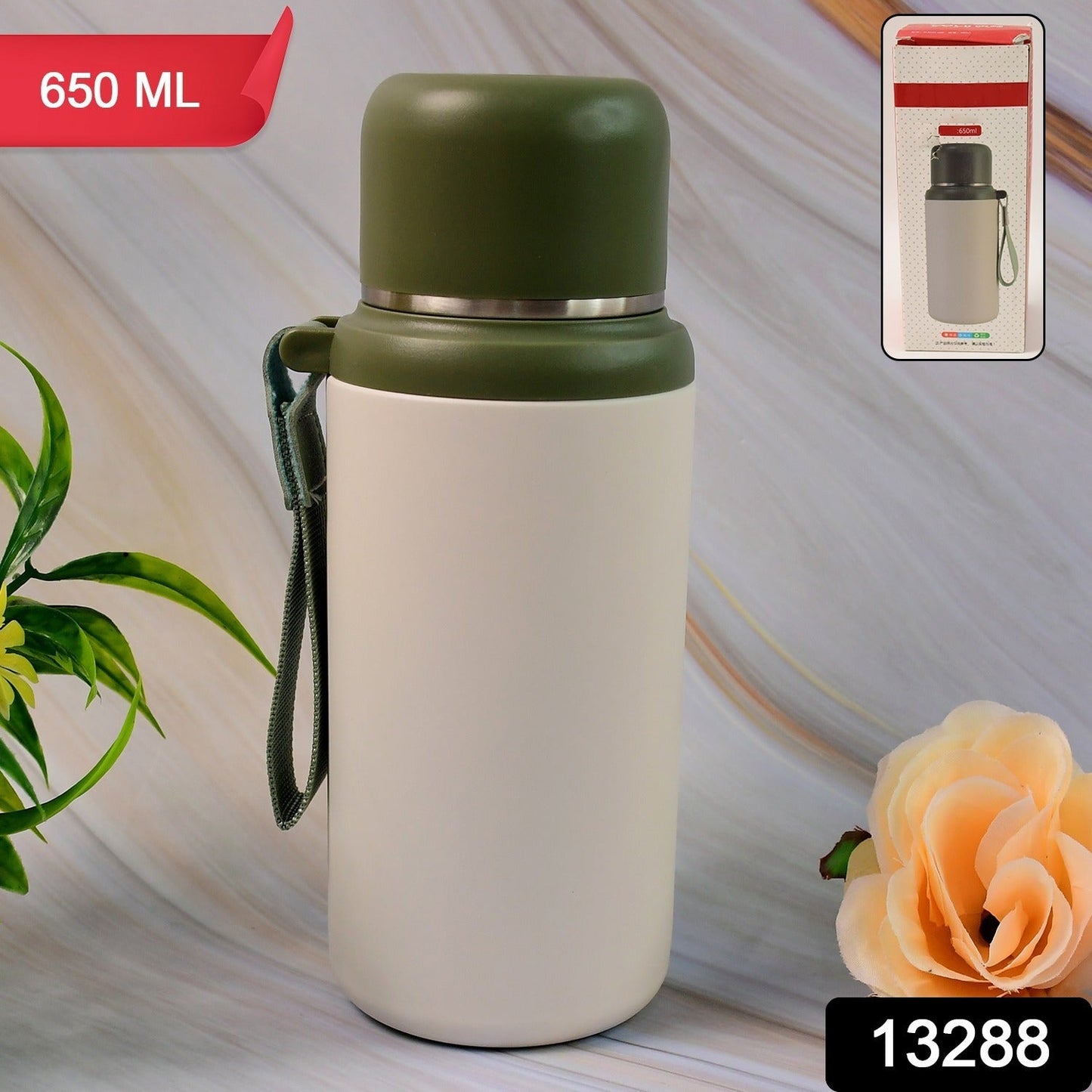 Stainless Steel Mug / Bottle Vacuum Insulated Cup With Handle, Small Cup & Straw (650 ML)